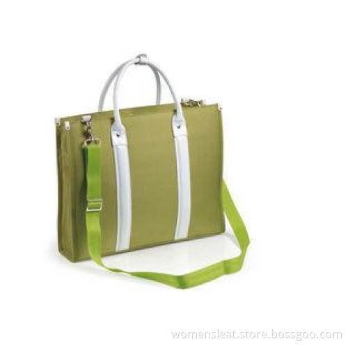 Light Green Womens Nylon Laptop Tote with Genuine Leather H